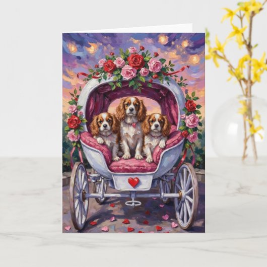 Cavalier King Charles Spaniel Dog Valentine's Day カード (黄色い花)