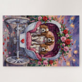 Cavalier King Charles Spaniel Dog Valentine's Day ジグソーパズル (横)