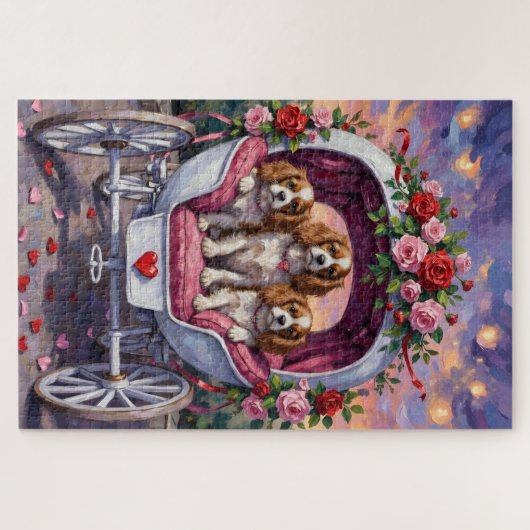 Cavalier King Charles Spaniel Dog Valentine's Day ジグソーパズル (横)