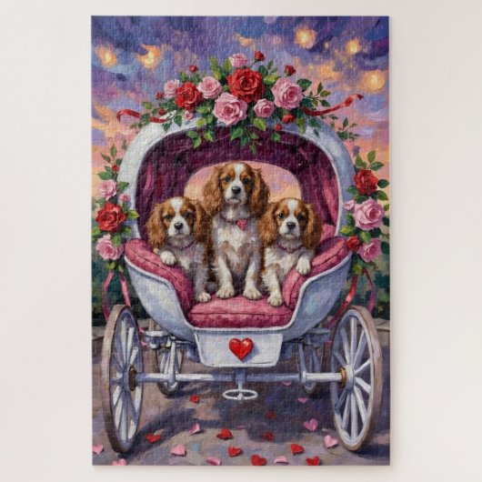 Cavalier King Charles Spaniel Dog Valentine's Day ジグソーパズル (縦)