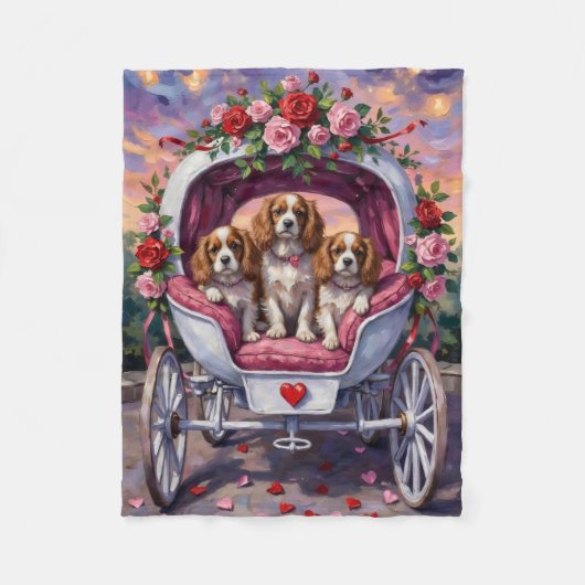 Cavalier King Charles Spaniel Dog Valentine's Day フリースブランケット (正面)