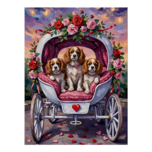 Cavalier King Charles Spaniel Dog Valentine's Day ポスター (正面)