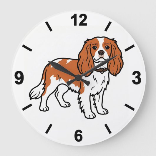Cavalier King Charles Spaniel Dog Wall Clock ラージ壁時計 (正面)
