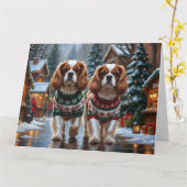 Cavalier King Charles Spaniel Dogs Christmas Snow  カード (黄色い花)