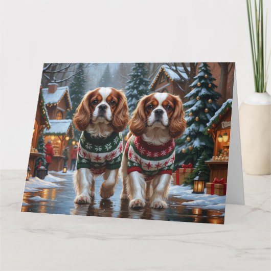 Cavalier King Charles Spaniel Dogs Christmas Snow  カード (正面)