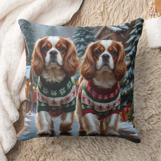 Cavalier King Charles Spaniel Dogs Christmas Snow  クッション (ブランケット)