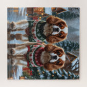Cavalier King Charles Spaniel Dogs Christmas Snow  ジグソーパズル (横)