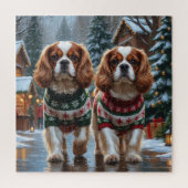 Cavalier King Charles Spaniel Dogs Christmas Snow ジグソーパズル (縦)