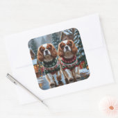 Cavalier King Charles Spaniel Dogs Christmas Snow スクエアシール (封筒)