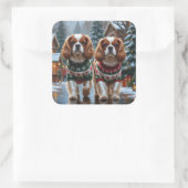 Cavalier King Charles Spaniel Dogs Christmas Snow  スクエアシール (バッグ)