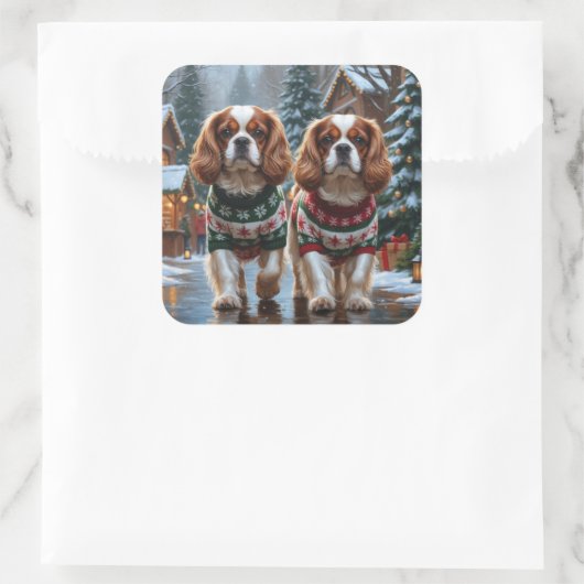 Cavalier King Charles Spaniel Dogs Christmas Snow  スクエアシール (バッグ)