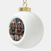 Cavalier King Charles Spaniel Dogs Christmas Snow  セラミックボールオーナメント (右)