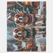 Cavalier King Charles Spaniel Dogs Christmas Snow  フリースブランケット (正面)