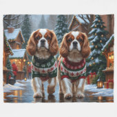 Cavalier King Charles Spaniel Dogs Christmas Snow  フリースブランケット (正面(横))