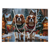 Cavalier King Charles Spaniel Dogs Christmas Snow  ラージペーパーバッグ (裏面)