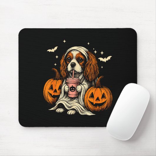 Cavalier King Charles Spaniel Ghost Halloween Cava マウスパッド (マウス)