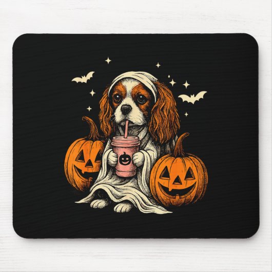 Cavalier King Charles Spaniel Ghost Halloween Cava マウスパッド (正面)