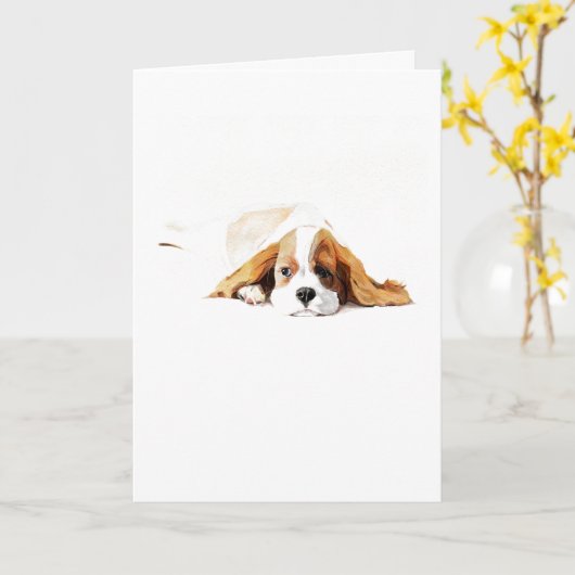 Cavalier King Charles Spaniel Greeting Card, Gift カード (黄色い花)