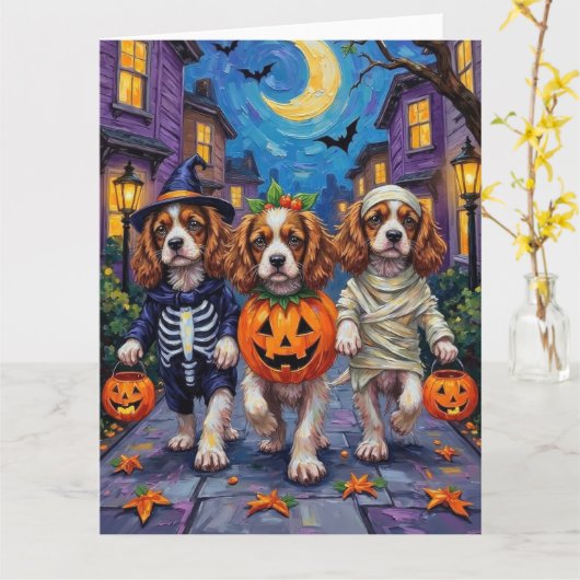 Cavalier King Charles Spaniel Halloween Costumes カード (黄色い花)