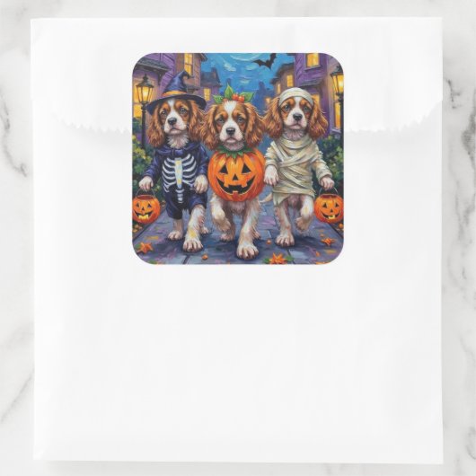 Cavalier King Charles Spaniel Halloween Costumes スクエアシール (バッグ)