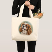 Cavalier King Charles Spaniel Impressionist ラージトートバッグ (正面(商品))