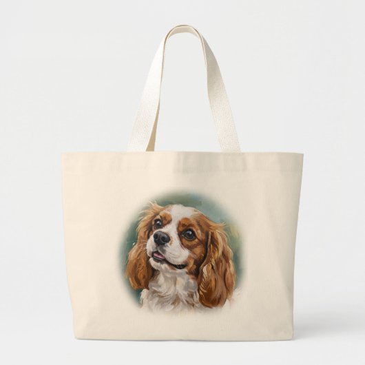 Cavalier King Charles Spaniel Impressionist ラージトートバッグ (正面)