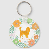Cavalier King Charles Spaniel Pastel Orange Flower キーホルダー (正面)