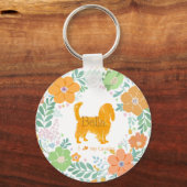 Cavalier King Charles Spaniel Pastel Orange Flower キーホルダー (正面)
