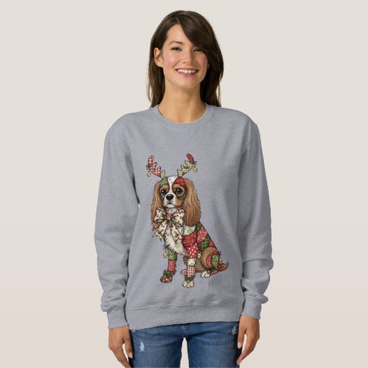 Cavalier King Charles Spaniel Patchwork Christmas スウェットシャツ (正面フル)