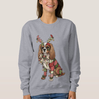Cavalier King Charles Spaniel Patchwork Christmas スウェットシャツ