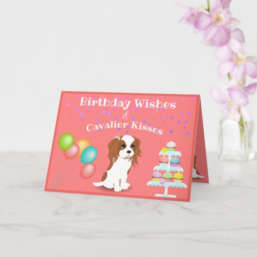 Cavalier King Charles Spaniel Pink Happy Birthday カード (蘭)