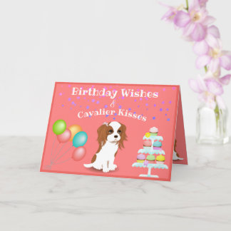 Cavalier King Charles Spaniel Pink Happy Birthday カード