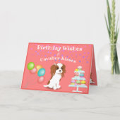 Cavalier King Charles Spaniel Pink Happy Birthday カード (正面)