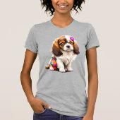 Cavalier King Charles Spaniel Puppy Floral Women's Tシャツ (正面)