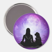 Cavalier King Charles Spaniel Purple Moon Art マグネット (正面/裏面)