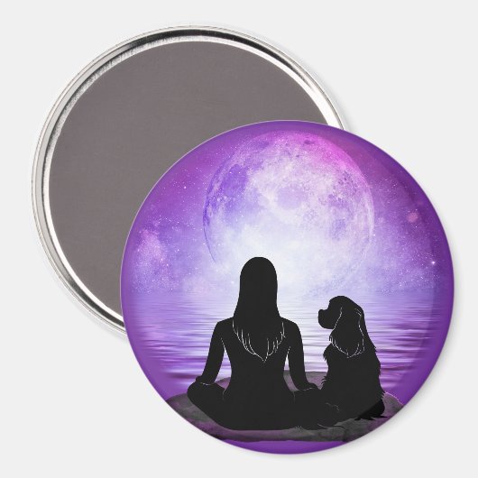 Cavalier King Charles Spaniel Purple Moon Art マグネット (正面/裏面)