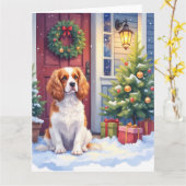 Cavalier King Charles Spaniel Snowy Christmas カード (黄色い花)
