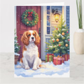 Cavalier King Charles Spaniel Snowy Christmas カード (正面)