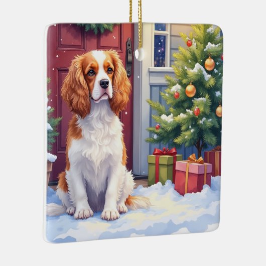Cavalier King Charles Spaniel Snowy Christmas セラミックオーナメント (右)