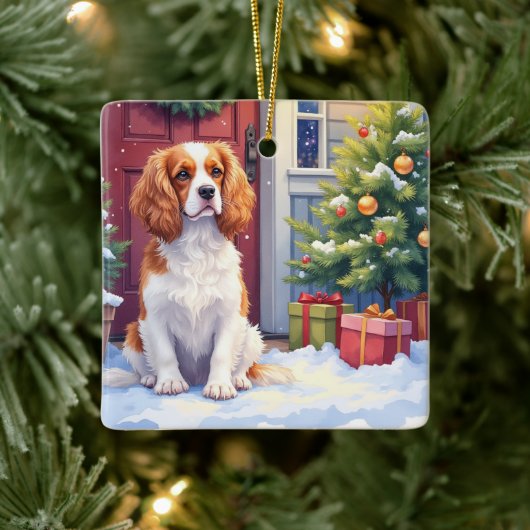 Cavalier King Charles Spaniel Snowy Christmas セラミックオーナメント (ツリー)