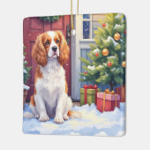 Cavalier King Charles Spaniel Snowy Christmas セラミックオーナメント (左)