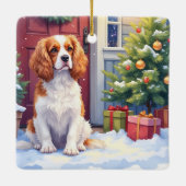 Cavalier King Charles Spaniel Snowy Christmas セラミックオーナメント (裏面)