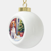 Cavalier King Charles Spaniel Snowy Christmas セラミックボールオーナメント (右)