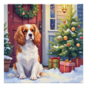 Cavalier King Charles Spaniel Snowy Christmas ポスター (正面)