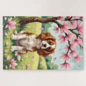 Cavalier King Charles Spaniel Spring Blossom Dog ジグソーパズル (横)