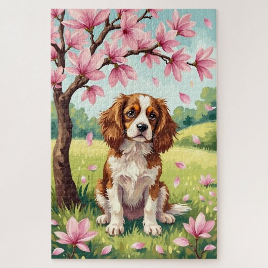 Cavalier King Charles Spaniel Spring Blossom Dog ジグソーパズル (縦)