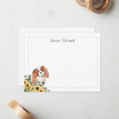 Cavalier King Charles Spaniel Sunflower Eucalyptus ノートカード (正面/裏面インサイチュ)