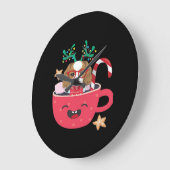 Cavalier King Charles Spaniel Teacup Xmas Holiday  ラージ壁時計 (傾斜)