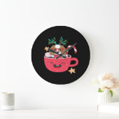 Cavalier King Charles Spaniel Teacup Xmas Holiday  ラージ壁時計 (ホーム)