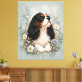 Cavalier King Charles Spaniel with Blue Flowers | キャンバスプリント (インサイチュ (リビング))